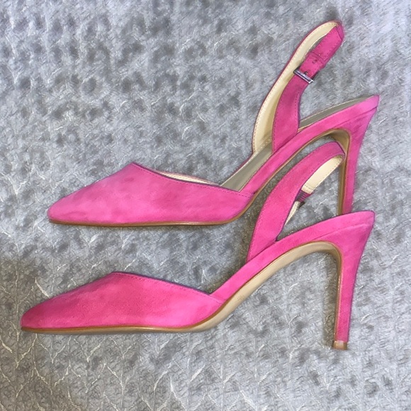 Marc Fisher MFDAVON Pink Leather Suede Slingback Heels - Picture 4 of 12